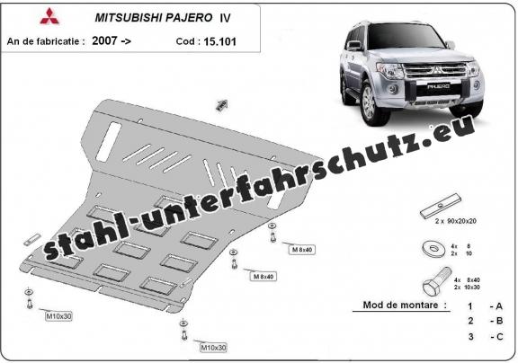 Unterfahrschutz für Motor und  kühler aus Stahl für  Mitsubishi Pajero 4 (V80, V90)