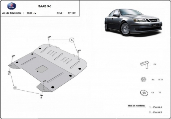 Unterfahrschutz für Motor und Getriebe aus Stahl für  Saab 9-3