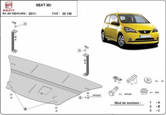 Unterfahrschutz für Motor und Getriebe aus Stahl für  Seat Mii