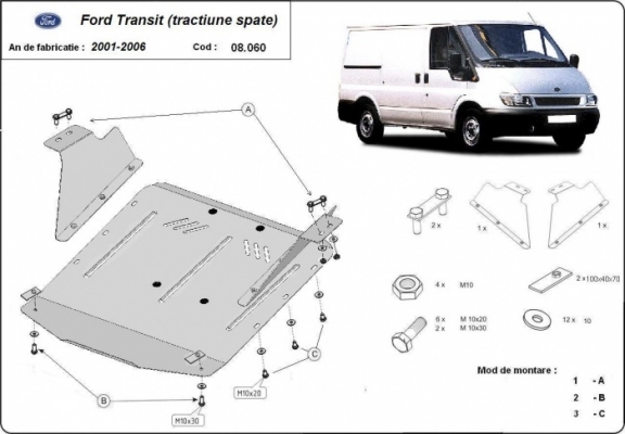 Unterfahrschutz für Motor und Getriebe aus Stahl für  Ford Transit - Hinterradantrieb