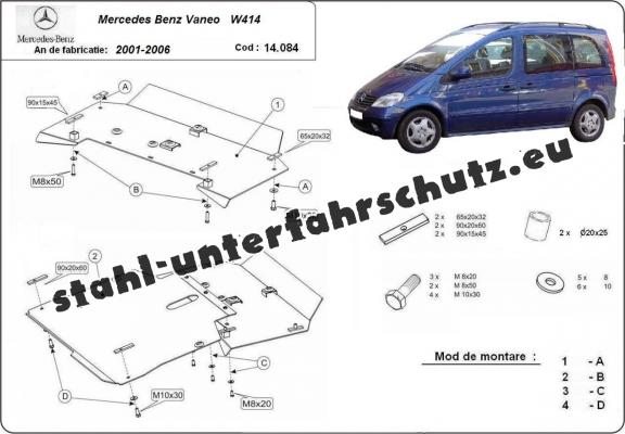 Unterfahrschutz für Motor und Getriebe aus Stahl für  Mercedes Vaneo W414