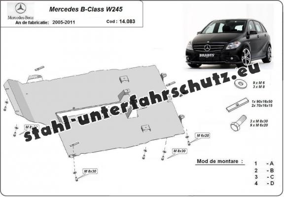 Unterfahrschutz für Motor und Getriebe  aus Stahl  Mercedes B-Class W245