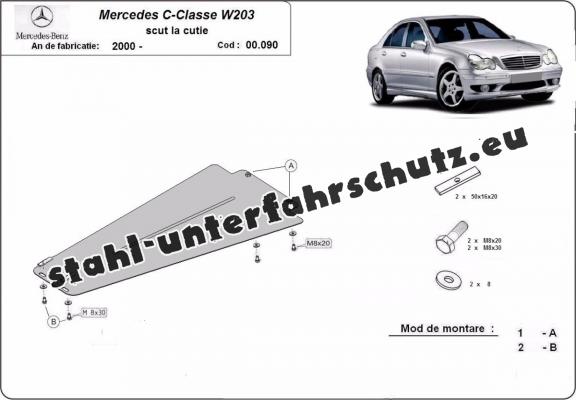 Unterfahrschutz aus Stahl für Automatikgetriebe der Marke Mercedes C-Clasee W203