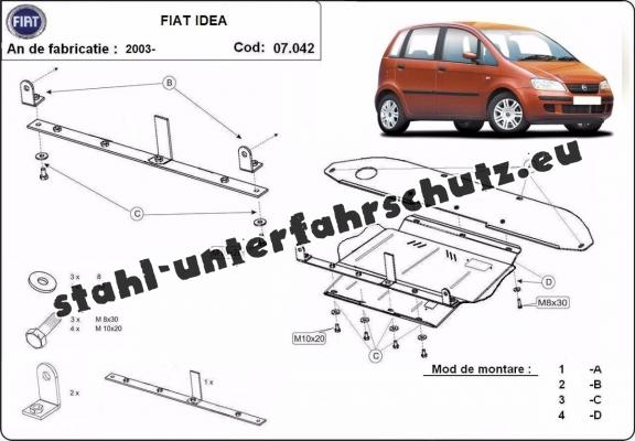 Unterfahrschutz für Motor, Getriebe und Differential aus Stahl  Fiat Idea