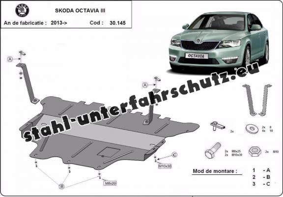 Unterfahrschutz für Motor und Getriebe aus Stahl für  Skoda Octavia 3 - Schaltgetriebe