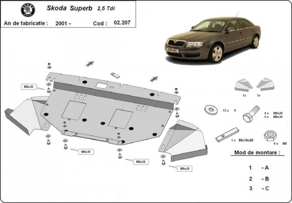 Unterfahrschutz für Motor der Marke Skoda Superb - 2.5 Tdi, V6