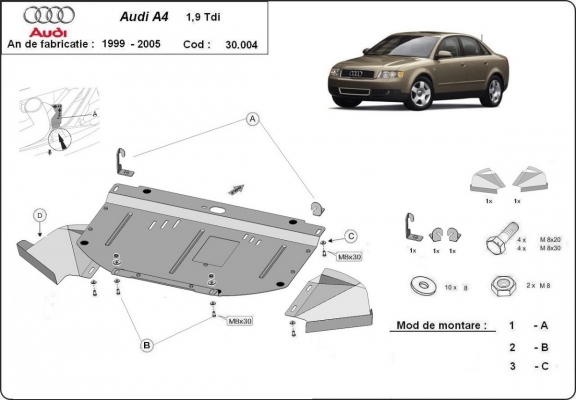 Unterfahrschutz für Motor der Marke Audi A4  B6, 1.9 Tdi