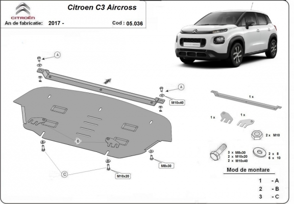 Unterfahrschutz für Motor der Marke Citroen C3 Aircross