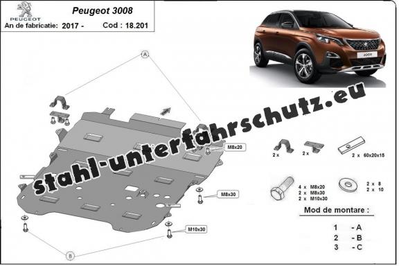 Unterfahrschutz für Motor und Getriebe aus Stahl für  Peugeot 3008