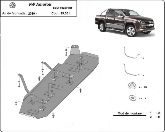 Stahlschutz für Treibstofftank der Marke  Volkswagen Amarok - Nur für Versionen ohne Werksschutz