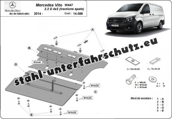 Unterfahrschutz für Motor und Getriebe aus Stahl für Mercedes Vito W447 - 4X2 