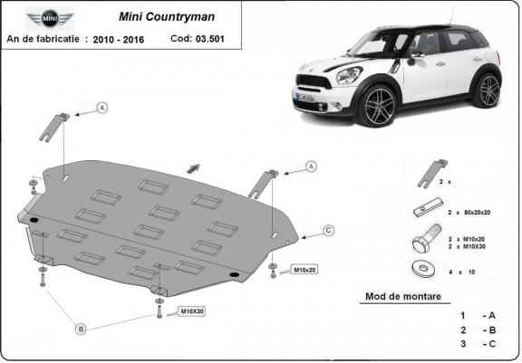 Unterfahrschutz für Motor und Getriebe aus Stahl für Mini Countryman R60
