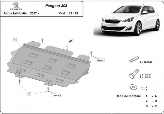 Unterfahrschutz für Motor der Marke Peugeot 308