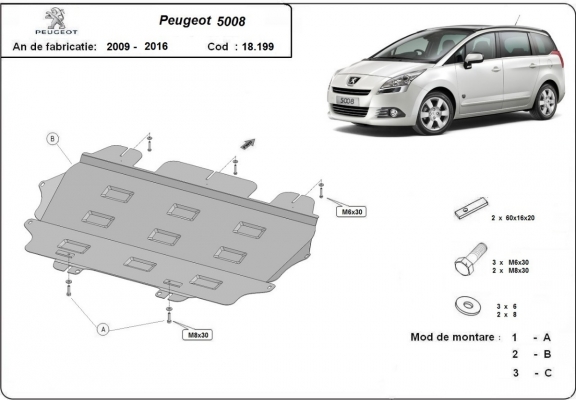 Unterfahrschutz für Motor und Getriebe aus Stahl für  Peugeot 5008