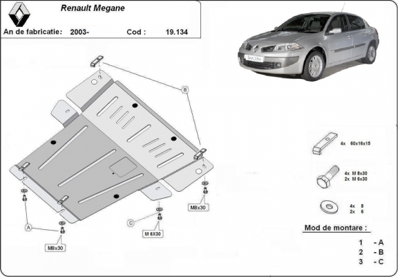 Unterfahrschutz für Motor der Marke Renault Megane 2