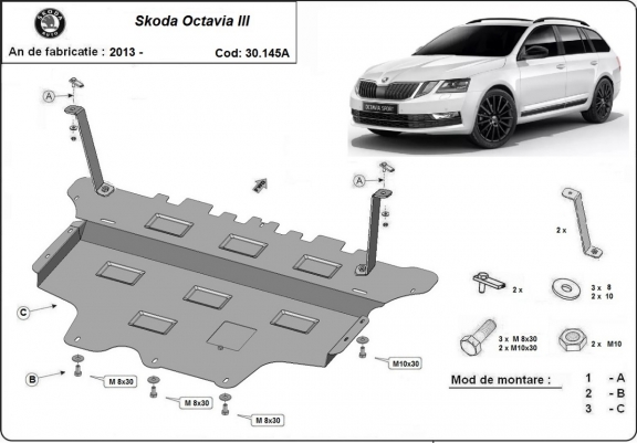 Unterfahrschutz für Motor und Getriebe aus Stahl für  Skoda Octavia 3 - Automatikgetriebe