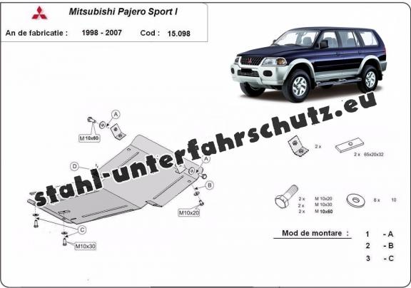 Unterfahrschutz für Motor und  kühler aus Stahl für  Mitsubishi Pajero Sport 1