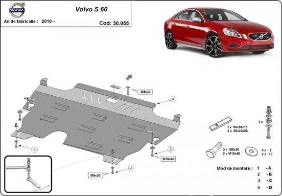 Unterfahrschutz für Motor und Getriebe aus Stahl für den Volvo S60