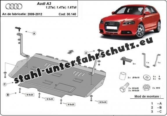 Unterfahrschutz für Motor und Getriebe aus Stahl für  Audi A3