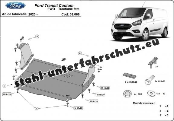 Unterfahrschutz für Motor und Getriebe aus Stahl für  Ford Transit Custom - FWD