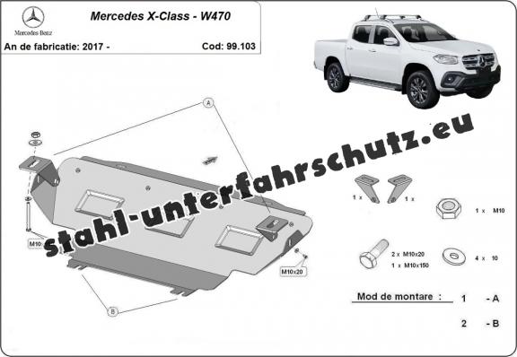 Kühlerschutz für unten aus Stahl Mercedes X-Class W470