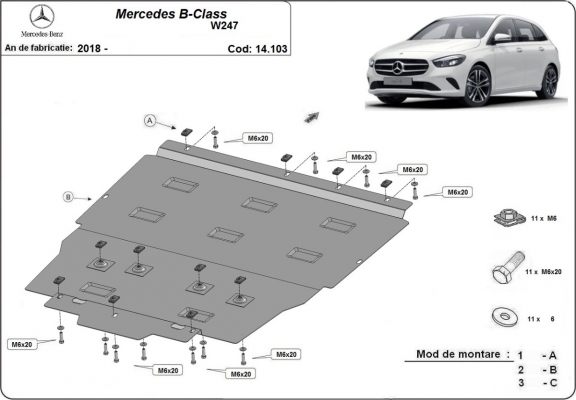 Unterfahrschutz für Motor der Marke Mercedes B-Class W247
