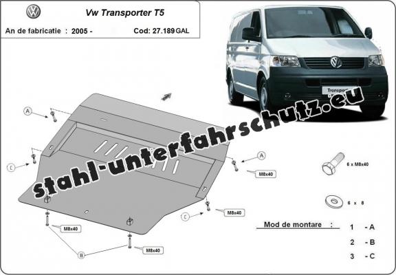 Unterfahrschutz aus verzinktem Stahl für Motor der Marke Volkswagen Transporter T5