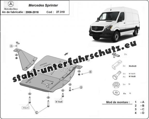 Unterfahrschutz für Motor und Getriebe aus Stahl für  Mercedes Sprinter