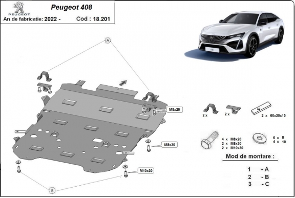 Unterfahrschutz für Motor der Marke Peugeot 408