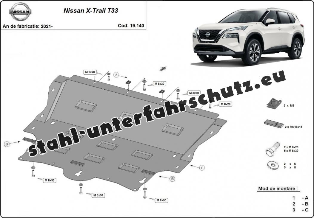 Unterfahrschutz Motor- Getriebeschutz für Nissan X-Trail 2007-2015 Ein