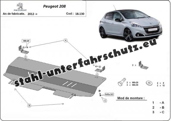 Unterfahrschutz für Motor der Marke Peugeot 208