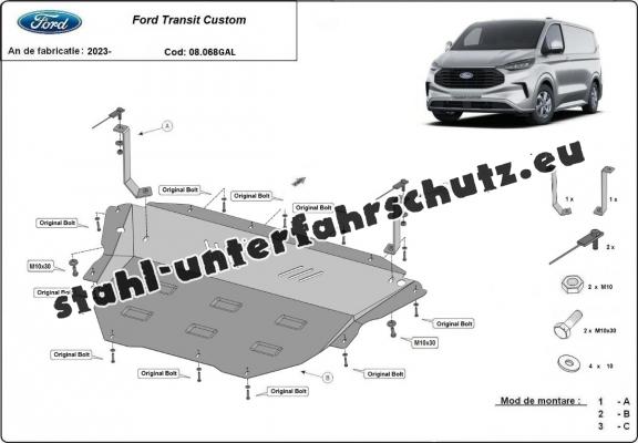 Unterfahrschutz aus verzinktem Stahl für Motor der Marke Ford Transit Custom
