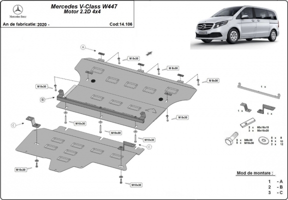 Unterfahrschutz für Motor der Marke Mercedes V-Class W447, 2.2 D, 4x4