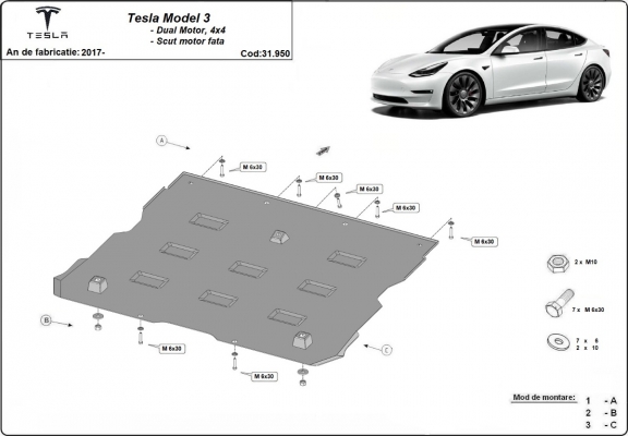 Unterfahrschutz fur Vorderes Elektromotor für Tesla Model 3 AWD