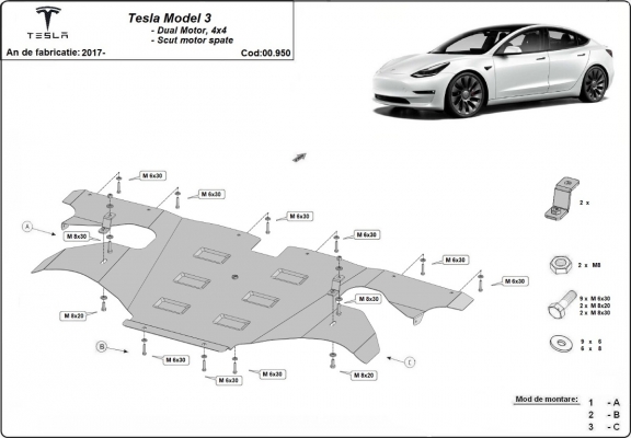 Unterfahrschuzt für Elektromotor hinten Tesla Model 3 AWD