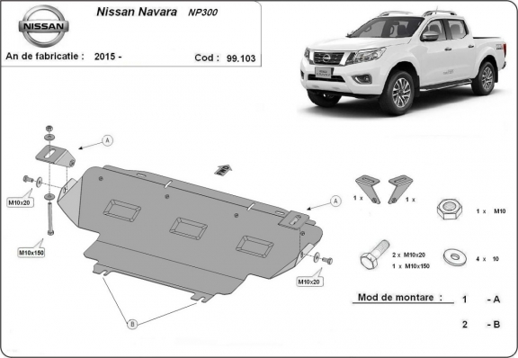 Kühlerschutz für unten aus Stahl für Nissan Navara NP300 - D23