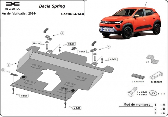 Aluminium  Unterfahrschutz Dacia Spring 