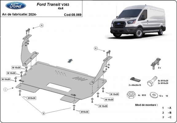 Unterfahrschutz für Motor und Getriebe aus Stahl für  Ford Transit V363 4x4