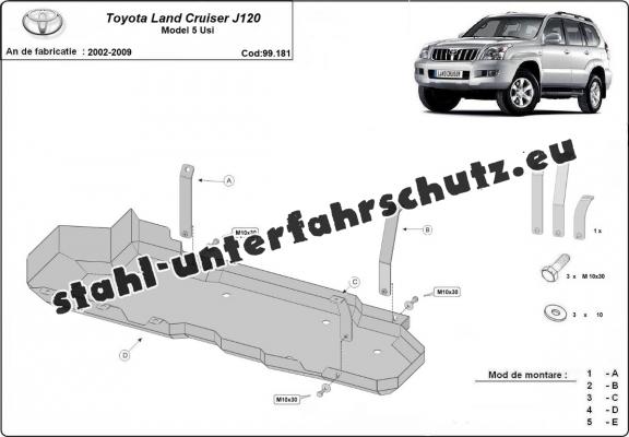 Stahlschutz für Treibstofftank der Marke Toyota Land Cruiser J120 - nur für 5 türer modell