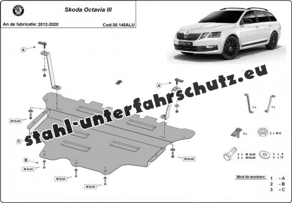 Aluminium Unterfahrschutz für Motor und Getriebe aus Stahl für Skoda Octavia 3 