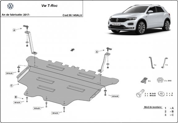 Aluminium Unterfahrschutz für Motor und Getriebe für den Volkswagen T-Roc