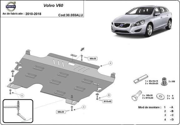 Aluminium Unterfahrschutz für Motor und Getriebe für den Volvo V60