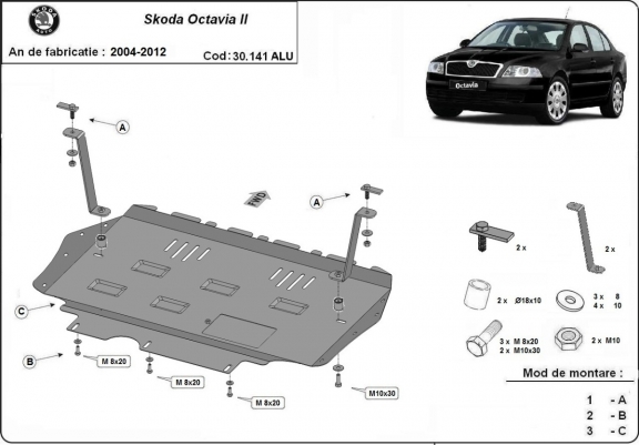 Aluminium Unterfahrschutz für Motor und Getriebe für den Skoda Octavia 2