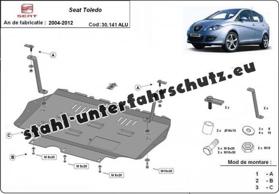 Aluminium Unterfahrschutz für Motor und Getriebe für den Seat Toledo 3