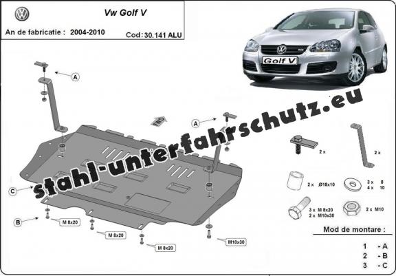 Aluminium Unterfahrschutz für Motor und Getriebe für den Vw Golf mk5