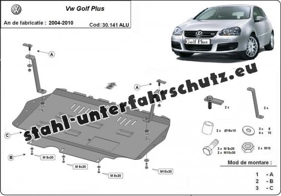 Aluminium Unterfahrschutz für Motor und Getriebe für den Vw Golf Plus