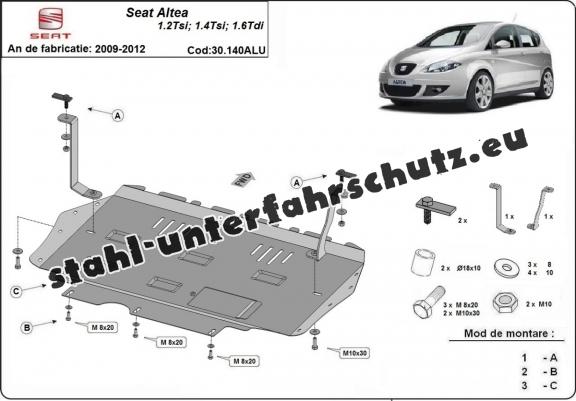 Aluminium Unterfahrschutz für Motor und Getriebe aus Stahl für den Seat Altea
