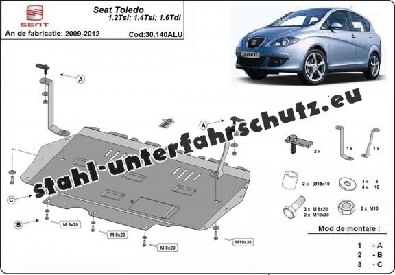 Aluminium Unterfahrschutz für Motor und Getriebe für den Seat Toledo 3