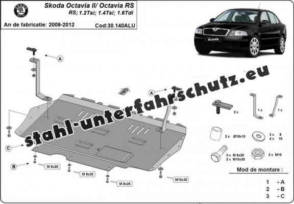 Aluminium Unterfahrschutz für Motor und Getriebe für den Skoda Octavia 2
