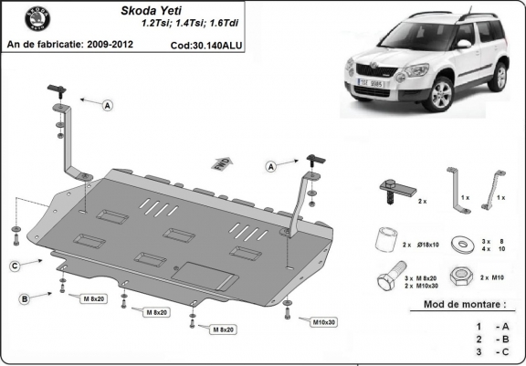 Aluminium Unterfahrschutz für Motor und Getriebe für den Skoda Yeti